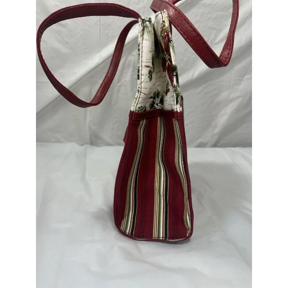 Longaberger Canvas Holiday Red Stripe poinsettia Small Tote